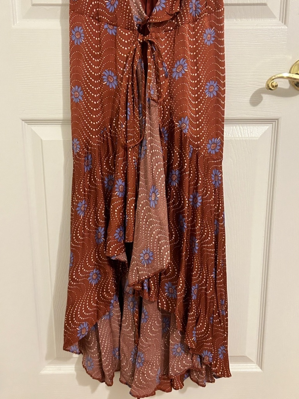 By Anthropolgie Ruffle-Sleeve Printed-Wrap Maxi Dress New Size Medium - Picture 7 of 12